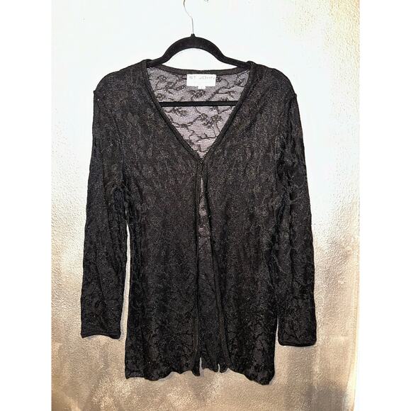 St John Evening Marie Gray Old Money Preppy Coquette Black Lace Cardigan - Picture 1 of 10
